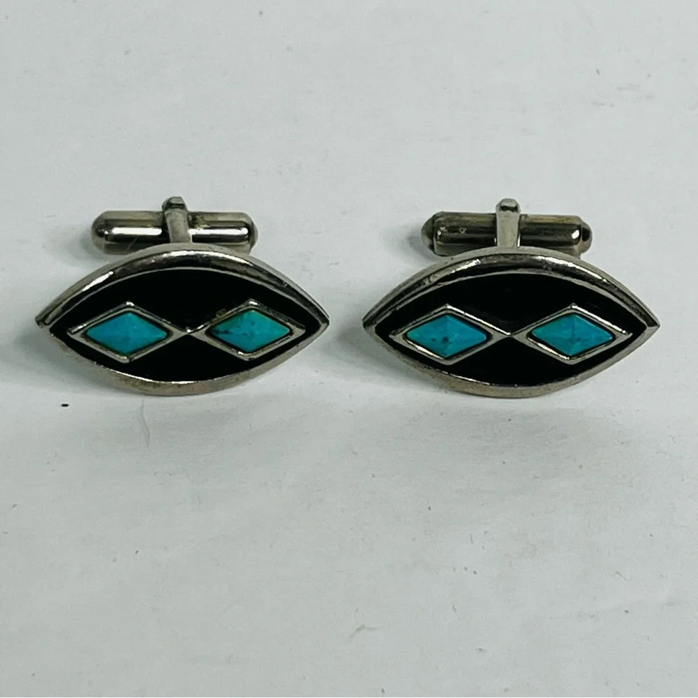 vintage st labre diamond shape turquoise southwestern cufflinks‎ costume
